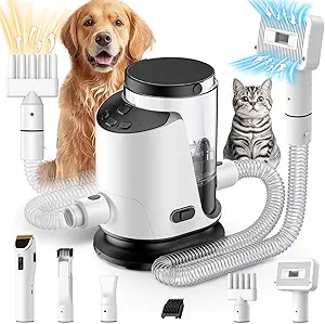 2024 Newest Dog Grooming Vacuum & Dog Electric Clippers & Pet Hair Dryer, 3L Large Capacity with 5 Grooming Tools, Low Noise for Long Hair Dogs and Cats, Adjustable Airflow and Temperature, UL, Button