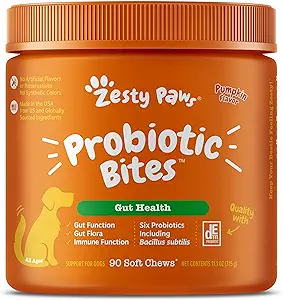 Zesty Paws Probiotics for Dogs - Digestive Enzymes for Gut Flora, Digestive Health, Diarrhea & Bowel Support - Clinically Studied DE111 - Dog Supplement Soft Chew for Pet Immune System - Pumpkin