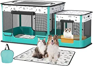 Portable Cat Playpen, Foldable Pet Dog Playpen with Pet Pee Pad, (Indoor/Outdoor) for Kitten Puppy Play Pen, Collapsible Cats Enclosure Cages Tent with Carrying Case, 600D Oxford, 32"x24"x22"