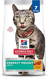 Hill's Science Diet Perfect Weight, Adult 1-6, Weight Management Support, Dry Cat Food, Chicken Recipe