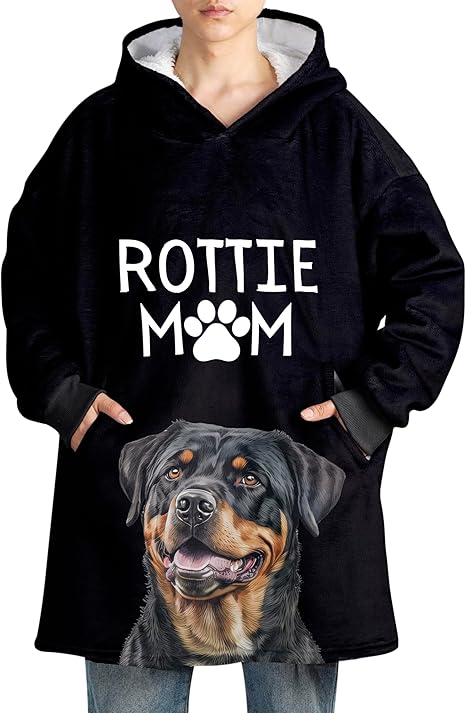 Rottweiler Gifts, Wearable Blanket Hoodie for Adults, Oversized Wearing Blanket, Gifts for Rottweiler Dog Lovers & Owners on Birthday and Christmas, One Size Fits All