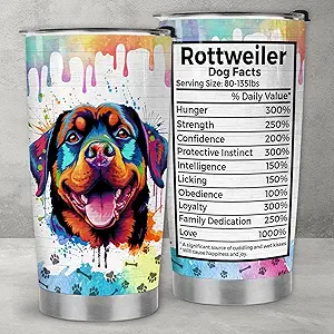 Rottweiler Insulated Tumbler - Stainless Steel Travel Cup with Splash-Proof Lid, 20oz - Unique Gift for Rottweiler Dog Lovers | Unique Rottweiler Gifts for Rottweiler Moms and Rottweiler Dads