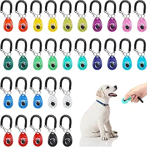 Pet Training Supplies: the package comes with 30 pieces pet training clicker, including 14 different colors; The quantity is enough for you to use and replace in daily life, and you can also share them with your mates
Effective Training: our dog training clickers can be applied to train your dog for small movements and correct bad behavior, which is a convenient and safe way for you to use, and can help you build a good relationship with your pet
Easy to Use: this dog clicker for training is comfortable for you to wear on the wrist, or you can hang them on the keychain loops and elastic bracelets, which will not fall off easily; And the wrist attachment is more comfortable and easier to hold than a box clicker when petting
Multiple Colors: our dog training clicker has diverse colors, including sky blue, white, black, dark blue, yellow, purple, orange, cyan, grass green, emerald green, pink, turquoise, red and blue, and you can choose your favorite one according to your preference
Reliable Material: made of metal, our dog training with clicker is rustproof and long lasting, sturdy and not east to break or deform, has a loud sound button, small and lightweight, providing you with a long term use