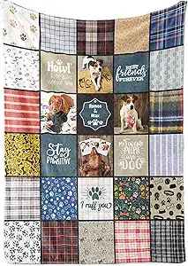 Gift for Dog Lover, Personalized Puppy Photo Collage Fleece or Sherpa Throw Blanket, Customized Dog Bedding for Dad and Mom Pet Owner