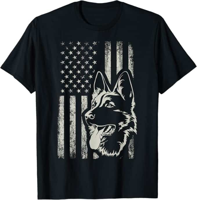 Patriotic German Shepherd AMERICAN FLAG 4th Of July Shepherd T-Shirt