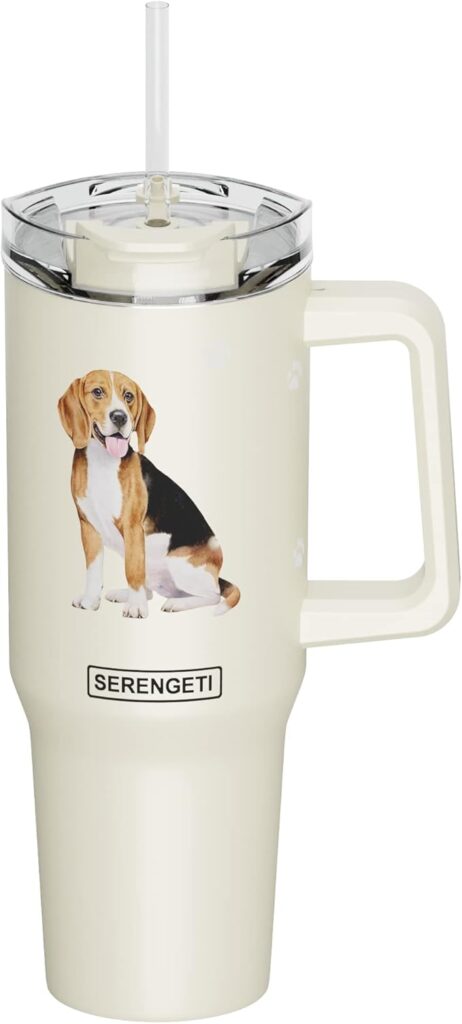 E&S Pets SERENGETI 40 Oz Ultimate Tumbler with Handle and Straw - Vacuum Insulated Tumbler with Straw and Lid - Stainless Steel Travel Mug for Pet Lovers - 3D Designs of your favorite Dog (Beagle)