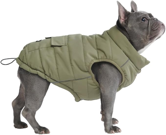 Warm & Soft - Made with premium fabrics and fleece lining, this sleek tech-wear inspired parka will keep your dog dry and warm on the coldest winter days.
Water-Resistant - The exterior of the jacket is water-resistant and windproof, providing added layer of protection for your dog against the cold winter snow season.
Hole Opening For Leash - this parka includes a zipper hole for harness attachment, allowing easy walk access.
Adjustable Fit - This winter coat is very easy to put on and take off as it is double breasted and has toggles to adjust the back.
Reflective Straps - we added reflective strips to improve night time safety. It is located on the rib cage and back zipper.