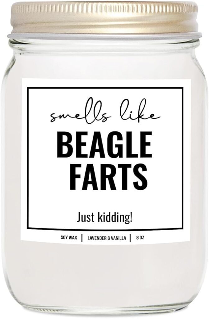 YouNique Designs Smells Like Beagle Farts Soy Candle 8oz - Dog Farts Candle Beagle Gifts for Beagle Lovers - Beagle Gifts for Women, Men - Beagle Dad Gifts, Dog Mom Gifts (Lavender & Vanilla)