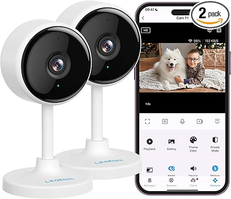 litokam Indoor Camera, Cameras for Home Security with Night Vision, Pet Camera with Phone App, 2K Indoor Security Camera, Motion Detection, 2-Way Audio, WiFi Home Camera, Baby Monitor Work with Alexa