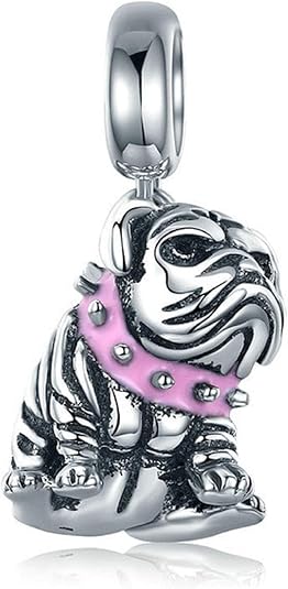 EVESCITY Several Dog Puppy Breeds 925 Sterling Silver Beads For Charm Bracelets ♥ Best Jewelry Gifts For Pet Owners ♥ (English Bulldog with Scarf)