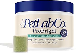 Next Generation Dental Care - The breakthrough dog dental powder that simplifies oral care like never before. Goodbye toothpaste, brushing fuss, and dental sticks; hello, Probright. The new, vet-reviewed one-scoop dog dental powder
Target Tartar & Bad Breath – Tartar can cause bad breath and leave teeth stained & unsightly. This advance in canine dental care enables a hassle-free, thorough clean, leaving their mouth clean, fresh, and sparkling
Tailored To Your Pup - First select the right formula for your dog: Small (Under 25lbs), Medium (25-75lbs), Large (Over 75lbs). Each formula contains 30 scoops, so you can simply add 1 scoop to your dog’s food daily
Easy To Use - Sprinkle 1 scoop a day onto your dogs food and mix in thoroughly. For dry kibble make sure to slightly wet your dogs food first
Manufactured in the USA - Our dog health supplies are manufactured in the USA using ingredients sourced from prime locations worldwide. As a NASC member, we meet the highest standards for pet supplements