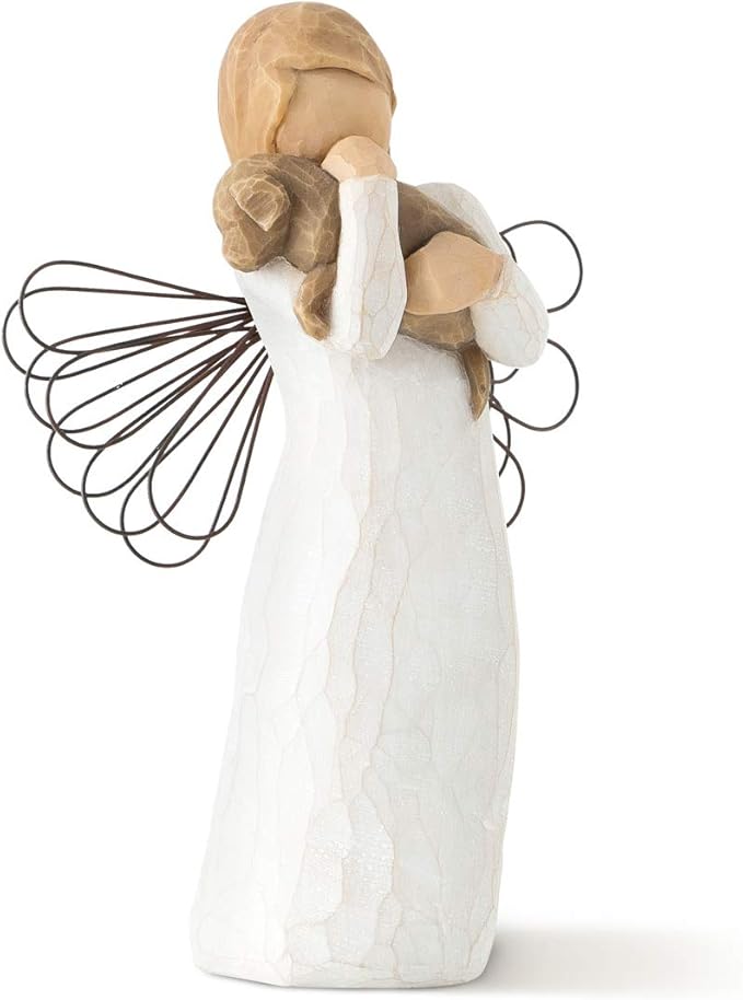 Willow Tree Angel of Friendship, for Those who Share The Spirit of Friendship, Angel Carrying Dog as Reminder of Loyal Pets and Friends, Present and Past, Sculpted Hand-Painted Angel