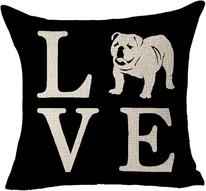 Cute Animal Pet Dog English Bulldog Love People Friend Throw Pillow Cover Cushion Case Cotton Linen Material Decorative 18" Square (Bulldog)