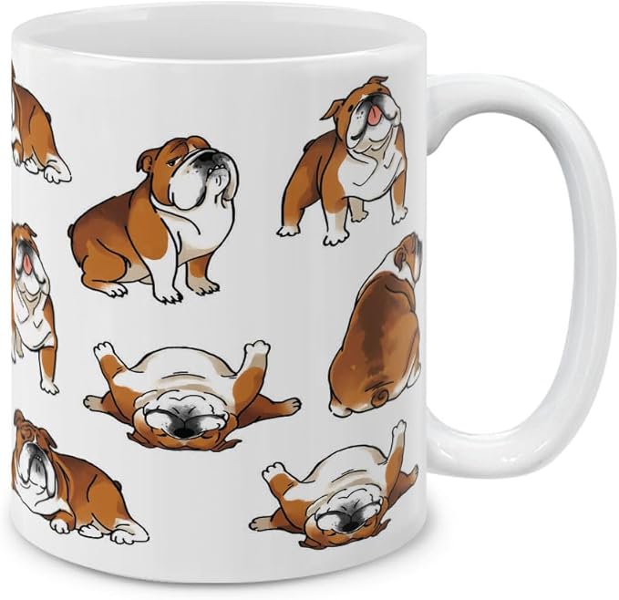 MUGBREW English Bulldog Funny Playful Postures Ceramic Coffee Mug Tea Cup