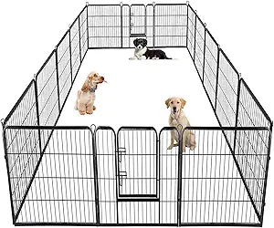 ✔【A LARGE SECURE AREA】Our puppy playpen is great and keeps your pets safe from others, plenty of room for your pets and the sides of dog playpen are tall enough for a small child to reach into the enclosure. Have peace of mind to contain your pet within the enclosure. You can connect more pet playpen together to cover a larger area. dog playpen indoor dog pen puppy playpen dog fence
✔【CHANGE THE SIZE WITHOUT ANY TOOLS】Our puppy playpen design allows for multiple shape configurations to meet your needs, such as the shape of rectangle, square or octagon. This dog playpen will be ideal for any pet lover. If you have any questions about our pet playpen, please feel free to contact us. dog playpen indoor dog pen puppy playpen dog fence
✔【EASY TO SETUP】This dog playpen is a must have for any dog lovers. Quality of our pet playpen constructed with simple assembly instructions will set up in minutes. Our puppy playpen assembles and comes down quickly which is very important as you don't want to be wasting tons of time while enjoying time off. dog playpen indoor dog pen puppy playpen dog fence
✔【PERFECT TO INDOOR AND OUTDOOR】Our dog playpen constructed from sturdy heavy duty rust resistant metal for increased longevity and durability. Durable puppy playpen great for indoor or outdoor use. Our pet playpen is your best choice! dog playpen indoor dog pen puppy playpen dog fence
✔【GREAT FOR CAMPING】Our puppy playpen no tools required. Once you’re done, the pet playpen quickly collapses for convenient storage. our dog playpen light weight and collapsible design makes it ideal for travel and camping. dog playpen indoor dog pen puppy playpen dog fence