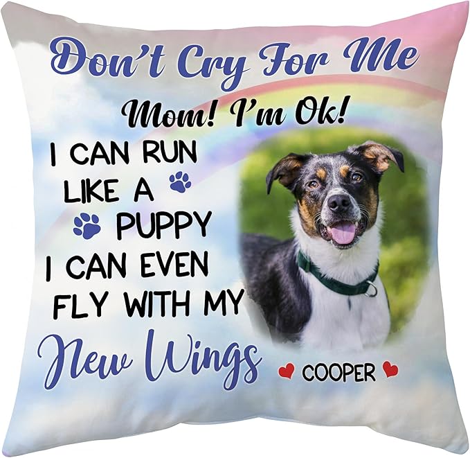 Hyturtle Personalized Pet Memorial Pillow with Insert 12"x12" Double-Sided Printed Sympathy Gifts for Loss of Dog Cat - Remembrance Bereavement Gifts - Custom Photo Pet Loss Pillow Gifts Home Decor