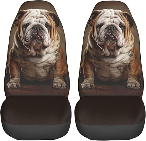 Foruidea English Bulldog Old Sitting Against Car Seat Covers Universal 2 Pcs Auto Front Seat Cover Fit Most Cars,SUV,Sedan,Trucks