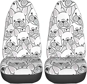 Foruidea Dog French Bulldog Puppy Face Dog Car Seat Covers Universal 2 Pcs Auto Front Seat Cover Fit Most Cars,SUV,Sedan,Trucks