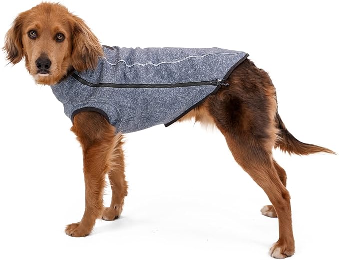 Ruffwear, Hemp Hound Sweater for Dogs, Slate Blue, Medium

Regular Fit with a zippered closure for core heat retention
Open cap sleeves maintain freedom of movement and minimize chaffing
Sweater knit made of 55% hemp
Reflective trim for visibility in low-light conditions and light loop for attaching The Beacon