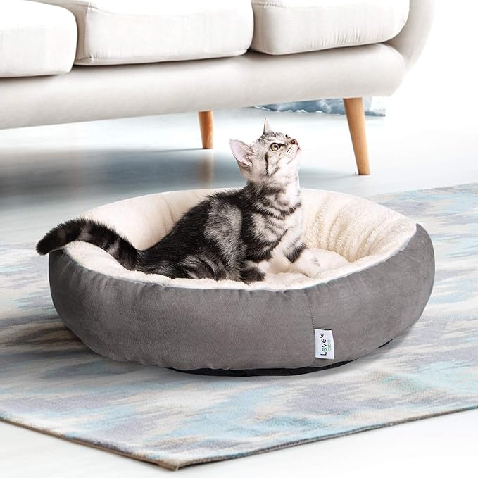 Love's cabin Round Donut Cat and Dog Cushion Bed, 20in Bed for Cats or Small Dogs, Anti-Slip & Water-Resistant Bottom, Super Soft Durable Fabric Pet Beds, Washable Luxury Cat & Dog Bed Gray