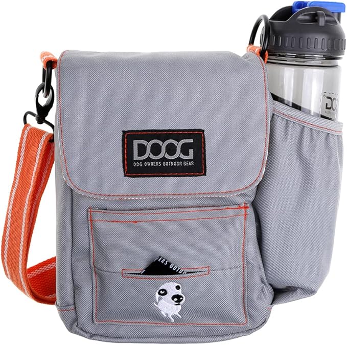 DOOG - Large Shoulder Bag with Waterproof Lining, Waterbottle/Tennis Ball Holder, and Waste Bag Holder, Grey with Orange