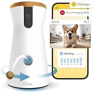 Furbo 360° Dog Camera + Nanny Bundle: Home Security & Dog Safety Alerts, Rotating Pet Treat Dispenser Camera with Speaker, Smart Home Indoor Cam w Phone App (Additional Subscription Required at Setup)