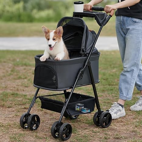 3 in 1 Folding Dog Stroller, Zoosky Pet Stroller for Small/Medium Dogs, Cat Stroller w/Removable Carrier, Car Seat, Sun Shades, Waterproof Small Dog Stroller, All Terrain Cat Stroller for 2 Cats