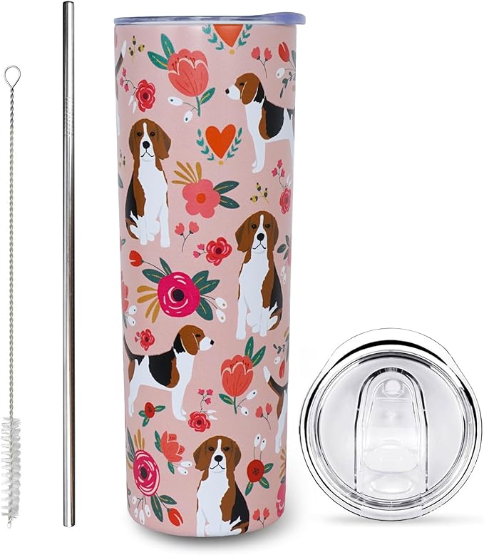 Beagle Gifts for Women Cute Dog Tumbler Coffee Cup for Women Beagle Travel Mug 20 Oz Stainless Steel Insulated Water Bottle With Lid and Straw