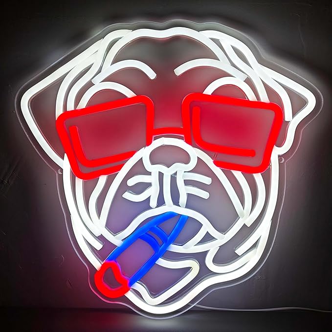 Smoking Bulldog Neon Sign, Fench Bulldog Accessories LED Lighting, USB- Powered Room Decor, Pet Store Decor, Man Cave, Game Room Decor, Bar - Birthday Party Decor