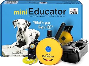 This is a bundle of 2 items: Ecollar technologies Mini Educator - ET-300 and PetsTEK Dog Training Clicker Training Kit. Perfect for back yards, parks, competitions, police k-9 work, any types of hunting and large field training.
This training system has up to a half a mile range and fully waterproof with a remote that will float in the water.
Use with dogs that are 5 pounds and larger. Featuring 100 training levels plus tone and vibration only modes. Momentary and Continuous buttons for personalized training. For neck sizes between 6 - 30 inches. Assembled and tested in the USA.