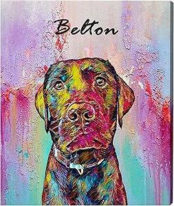 Gossby Custom Dog Portrait from Photo - Personalized Dog Wrapped Canvas Wall Art with Name - Whimsical Oil Dog Painting Decor - Christmas Birthday Gift for Dog Mom Dog Dad Dog Lover Women Men