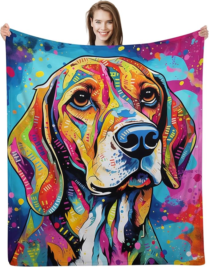 Beagle Blanket, Beagle Gifts for Women, Cute Beagle Dog Colorful Splash Art Blanket, Beagle Lovers Gifts, Unique Beagle Dog Gifts, FUUNY Beagle Party Decor Decoration