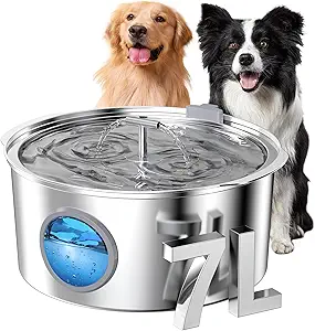 More Time for Companionship: The 7L/1.8Gallon dog water bowl dispenser is designed specifically for large dogs and multi-pet households, reducing the frequency of water replenishment and ensuring a stable daily water supply for pets. The water level window design makes it convenient for pet owners to check the water level at any time and replenish the fresh water source promptly. We no longer have to worry about our pets' water supply.
More Attractive to Pets: The innovative dual spout design of the auto dog waterer bowls allows two pets to drink water simultaneously, which is both practical and convenient. It mimics the water automatic flow effect of a faucet, capturing the pets' attention and effectively increasing their interest and willingness to drink. This is beneficial for promoting a healthy lifestyle for pets.
Safer Materials: The pet water fountain made of 304 stainless steel is not only durable and easy to clean but also ensures the safety of the pet's drinking water. Electric dog watering fountain made of this material are easier to clean and maintain, making it less stressful for us and allowing us to enjoy a more relaxed pet care experience.
User-friendly Handle Design: Considering the weight of the big dog water dish, a handle that is easy to grip has been specially added, making it more convenient and easy for pet owners to move or carry the extra large pet water fountains.
Creating a Peaceful Environment: The stainless steel dog fountain operates at a sound level as low as 25 decibels, almost silent, ensuring a quiet atmosphere for both pet drinking and the indoor environment. Both pets and their owners can enjoy a rest and relaxation time from noise disturbance.
Layered Filtration: The dog water dispenser is equipped with carbon and ion resin filter nets that effectively remove impurities and odors from the water and soften the water quality. This not only provides clean, healthy drinking water but also makes pets more willing to drink, ensuring the health of their drinking water.
Buy with confidence: A two-year maintenance is provided, along with professional customer support, to quickly resolve the water dispenser for dogs issues. By searching for "Rellaty filters" and "Rellaty water pumps," users can easily find and replace parts, enjoying convenient after-sales service.