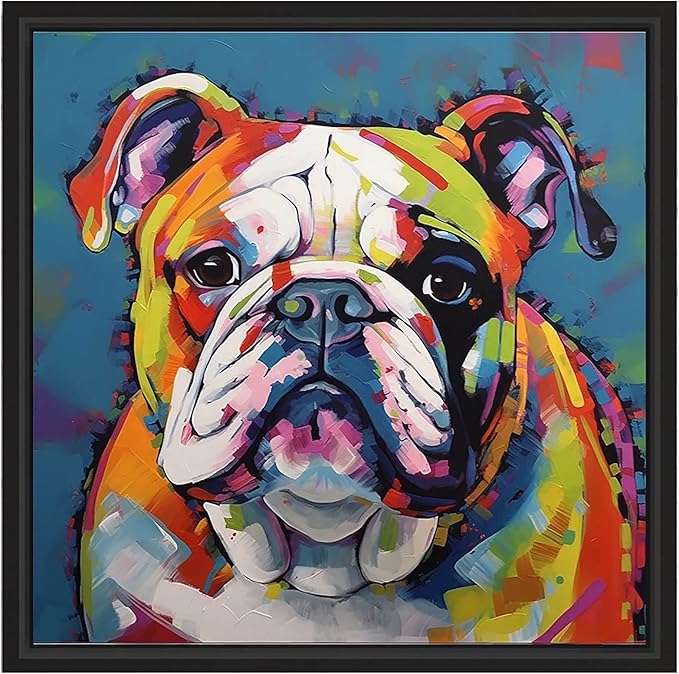 Bulldog Dog Art Print Poster, Wall art Painting Decor, Puppy Pop Art Home Decor Artwork For Bedroom Living Room Bathroom Decor, Puppies Colorful Photo (Bulldog, 11x11 inches