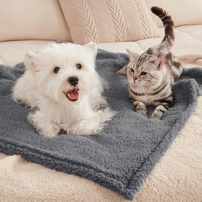 SIZE: The small/medium/large pet blankets contain 3 covers per pack. Small: 23" x16"(60*40cm) / Medium: 30"x20"(76*52cm) / Large: 41"x31" (104*78cm).Value pack!
MATERIAL: 100% microfiber and soft sherpa fleece(polyester). The blankets are made of ultra-soft extravagant fabric.
EASY TO WASH/CLEAN: 100% machine washable. The blankets not only look elegant, it is also easy to clean and dry. It can be utilized as a cover or quilt for dogs, cats and other pets.
USAGE: Protect furniture from scratching and pet hair. Cute and lovely paw print design. No pilling, skin-friendly, perfect for the couch, sofa, bed and pet carrier.
EASY TO CARRY: The blankets are soft and lightweight. It's perfect to take it to participate in outdoor activities, such as traveling, camping, and picnic. Keep your pets warm and cozy during sleeping in the outdoors.