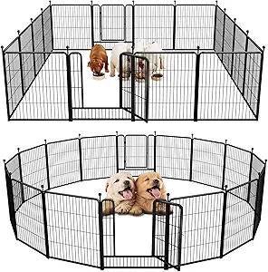 A win-win solution: The FXW Dog Playpen is designed to bring a win-win solution to you and your lovely dog. Different from a narrow enclosure cage or kennel, the FXW dog pen provides a spacious semi-open activity area specifically for your dog. Your dog will have fun in its safe and sturdy kingdom. Meanwhile, you can take a real break and be truly relaxed without worrying about your beloved pet. Fun, Relaxation and Well-being is the orientation of the FXW team.
Unlock your freedom, savor the moment: The stakes are designed with rounded ball tops to protect the dog's claws from injury. The rods are easily inserted into the ground for greater stability and rigidity, which won't collapse when the dog leans against them. Also, the automatic gravity-actioned locking mechanism will ensure you can open and close the door smoothly and reduces the chance of dogs unlocking by themselves. All of this is designed for absolute safety, so you can really relax.
Supper easy to assemble: It won’t take you more than 5 minutes to assemble these portable dog fences as well as pack them away due to the rod-connected design. Meanwhile, panels can be added or removed freely to give you a fully flexible area and arrange the dog pen in any shape you need.
Multi-scenario use: The FXW dog playpen features a powder coating that will help protect against rust and extend its life, which makes it ideal for RV camping, traveling, or for use in the yard. When used indoors, we recommend placing it on a dog pad or carpet to prevent the rods from scratching the floor, or please try our new floor protectors or dog pee pad for the same purpose.
We take care of our FXW family members: We are fully committed to providing users with quality products and services. Our customer support team will respond within 24 hours!