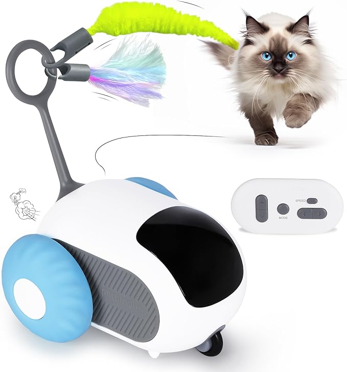 Cat Toys for Indoor Cats, Smart Interactive Cat Toy with Two-Speed Adjustment, Remote Control USB Rechargeable Automatic Cat Exercise Toys for Bored Indoor Adult Cats Kittens (Blue)