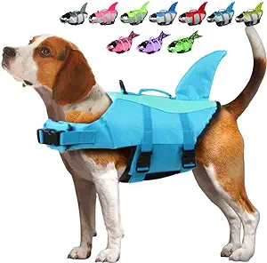 EMUST Dog Life Jacket, Ripstop Dog Lifesaver Vests with Rescue Handle for Small Medium and Large Dogs, Pet Safety Swimsuit Preserver for Swimming Pool Beach Boating (XS,Pool Blue)