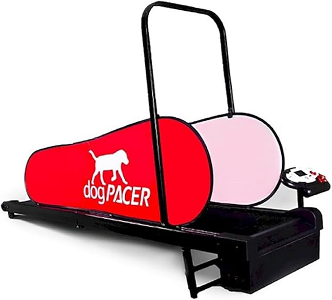 ADJUSTABLE:The treadmill speed can be set from .5 MPH up to 7.5 MPH in .1 MPH increments.
MOST AFFORDABLE:The dogPACER treadmill line is the lowest priced, highest value dog treadmill available on the market, because pet exercise equipment can be both reliable and economical.
COMPUTER FITNESS PROGRAMS:The included pet treadmill computer comes with multiple pre-set dog fitness and exercise programs to optimize dog health and happiness for your 4 legged pal.
SMALL-MEDIUM: This dogPACER Minipacer doggie home exercise equipment treadmill has a running area of 38"L x 16"W.