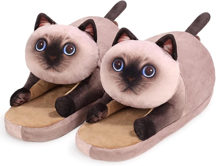 Fuzzy Cat Slippers for Women Indoor and Outdoor,Funny Animal House Shoes with Soft Memory Foam,Comfy Plush Warm Slip-on Slippers,Unique Cat Gifts for Women/Men/Girls