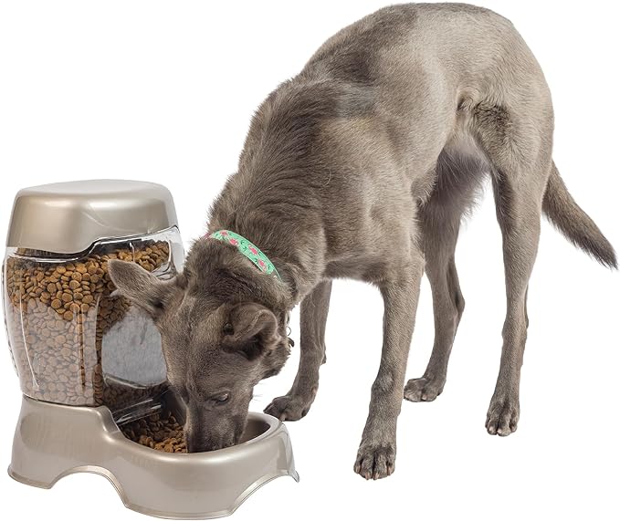 Petmate Pet Cafe Feeder Dog and Cat Feeder Pearl Tan, 12 lb

Automatic Food Dispenser: Cat and dog gravity feeder dispenses dry food as pets eat, prolonging refill time & perfect for busy pet parents. Auto food bowl features easy-snap top lid
Food & Water: Keep pets fed with fresh food & water with a variety of our products. Check out our airtight dry food storage containers, bowls for kennels, gravity water bowls, automated food bowls & travel accessories
Petmate: For over 50 years, we at Petmate are passionate about our dogs, cats & furry friends in general. Starting with the very first dog kennel, we've produced plenty of eco-friendly products that pets will love
Just For Pets: Petmate makes a variety of pet products for dogs, cats, chickens & other small furry friends! Check out our brands such as Aspen Pet, Arm & Hammer, Booda, Chuckit!, Jackson Galaxy & more!