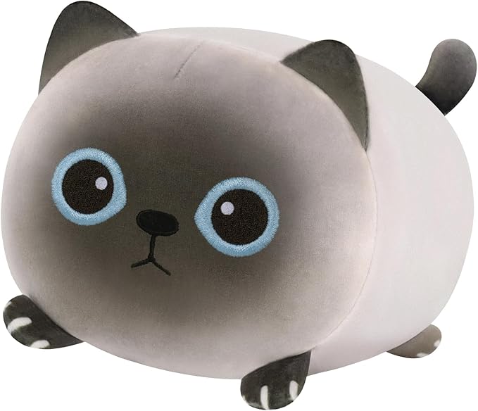 Cute Cat Plush Pillow, Kawaii Plushies Siamese Cat Stuffed Toy, Kitten Plushies, Soft Squishy Birthday Gifts for Kids & Girls (8 Inch)