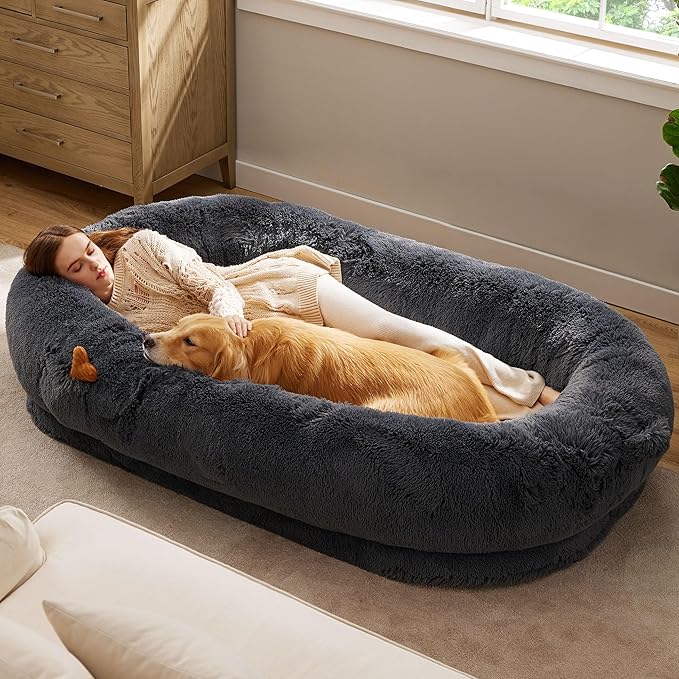 Bedsure Human Dog Bed for People Adults, Calming Human Size Giant Dog Bed Fits Pet Families with Memory Foam Supportive Mat and Storage Pocket, Fluffy Faux Fur Orthopedic Dog BeanBed, Dark Grey
Visit the Bedsure Store